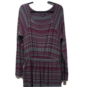Deletta Women's Size L Striped Long Sleeve Maxi Dress Pockets Purple Gray Jersey